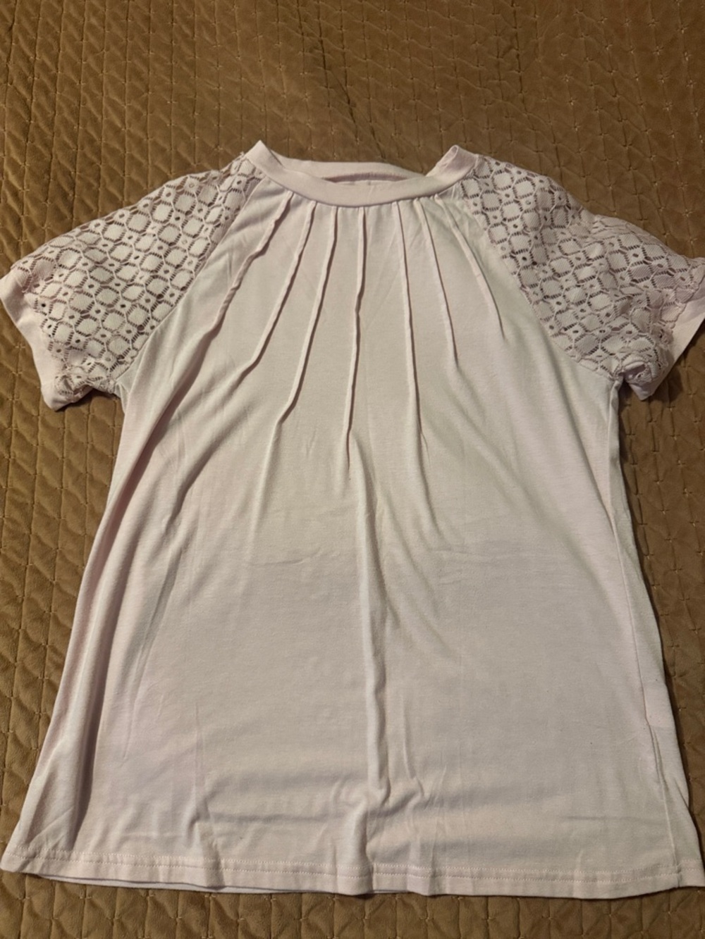Amazon Light Pink Short Sleeve eyelet Lace Shoulder Tee